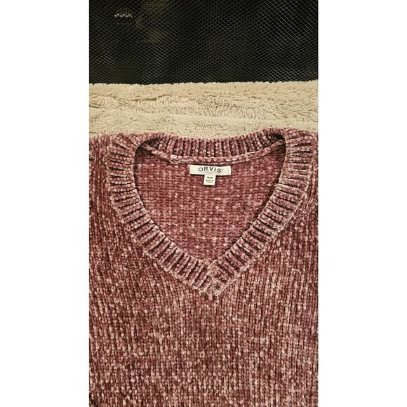 ORVIS Chenille Sweater Pink Misty Rose V Neck, Split Hem Soft Womens Sz M, New - Picture 4 of 8